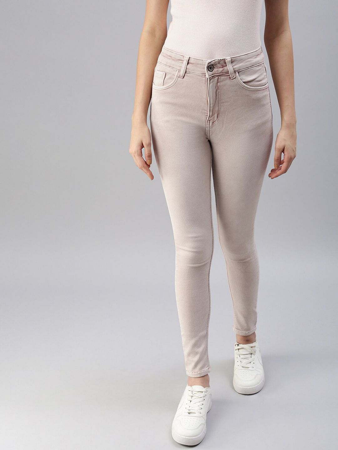 SHOWOFF Women Pink Skinny Fit High-Rise Stretchable Jeans Price in India