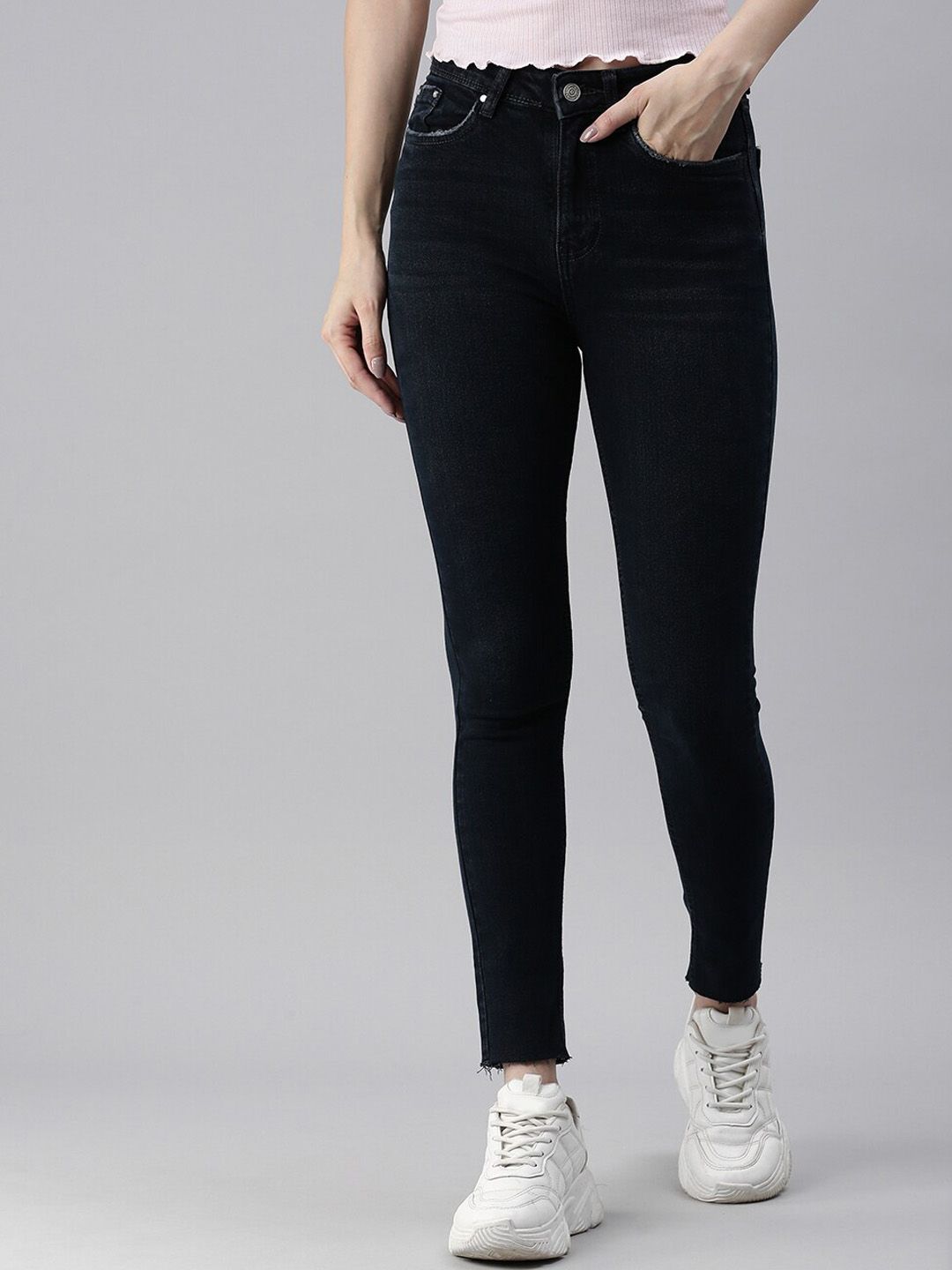 SHOWOFF Women Navy Blue Skinny Fit High-Rise Stretchable Jeans Price in India