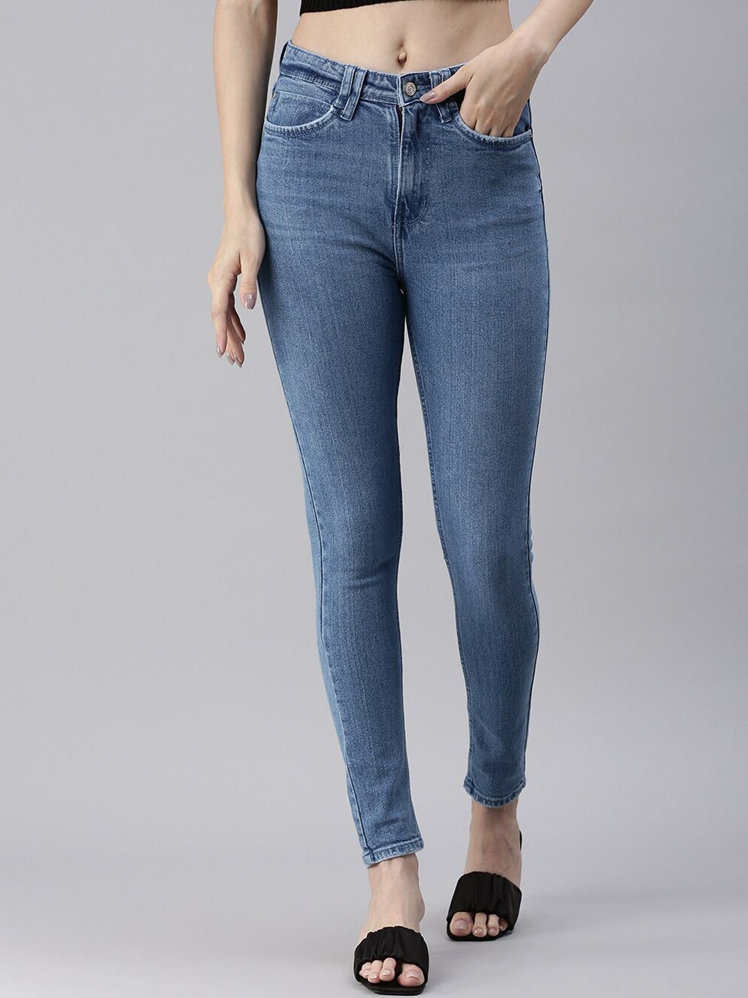 SHOWOFF Women Blue Skinny Fit High-Rise Light Fade Stretchable Jeans Price in India