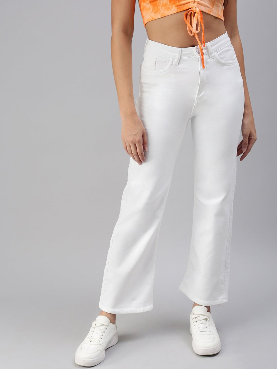 SHOWOFF Women White Straight Fit High-Rise Stretchable Jeans Price in India