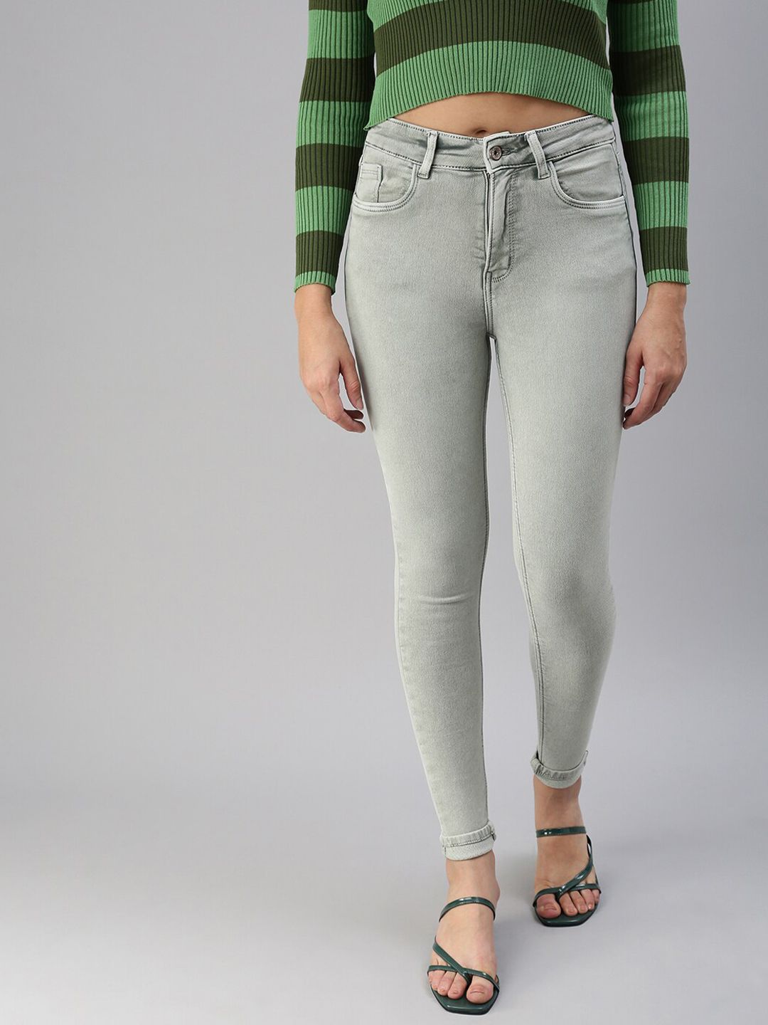 SHOWOFF Women Grey Skinny Fit High-Rise Stretchable Jeans Price in India