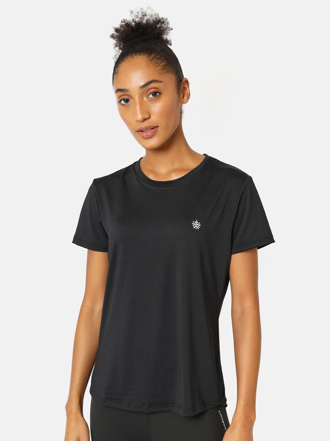 Cultsport Women Black Solid Active T-shirt With Logo Price in India