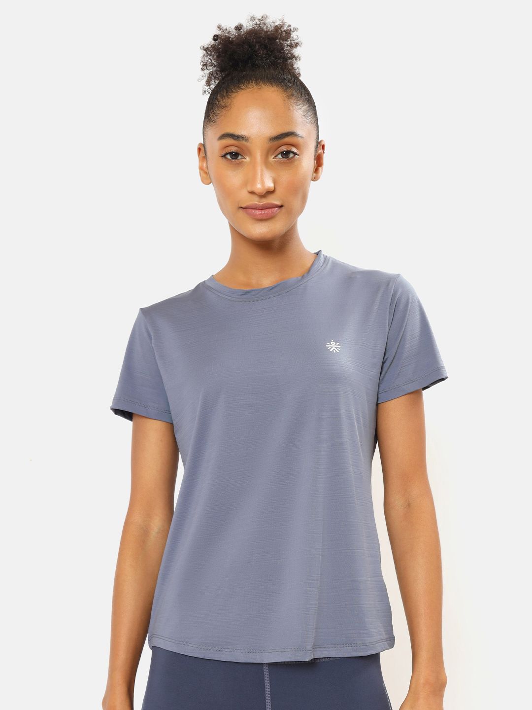 Cultsport Women Grey Solid Active T-shirt With Logo Price in India