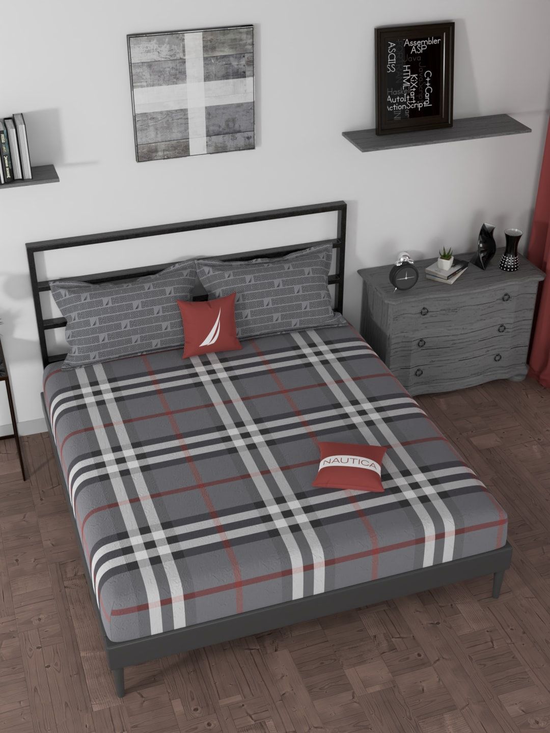 Nautica Unisex Grey Bedsheets Price in India