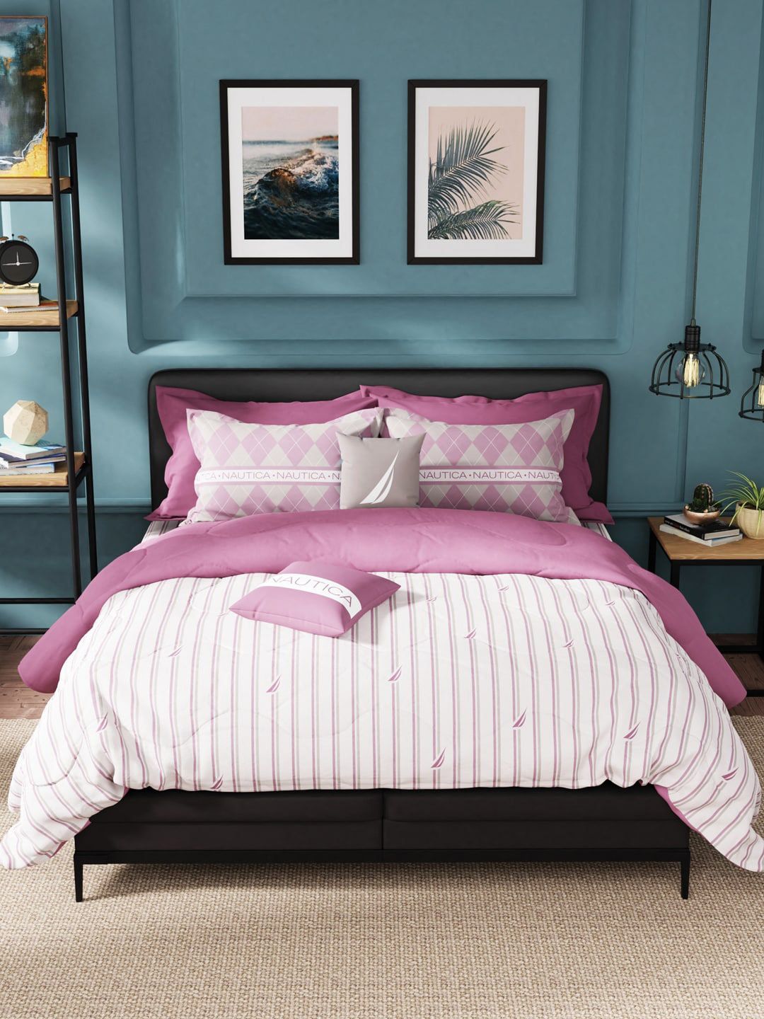 Nautica Pink & White Striped 160 TC King Bedsheet with 2 Pillow Covers Price in India