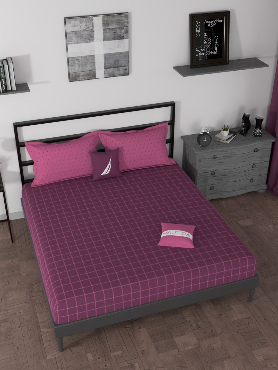 Nautica Purple Geometric 160 TC King Bedsheet with 2 Pillow Covers Price in India