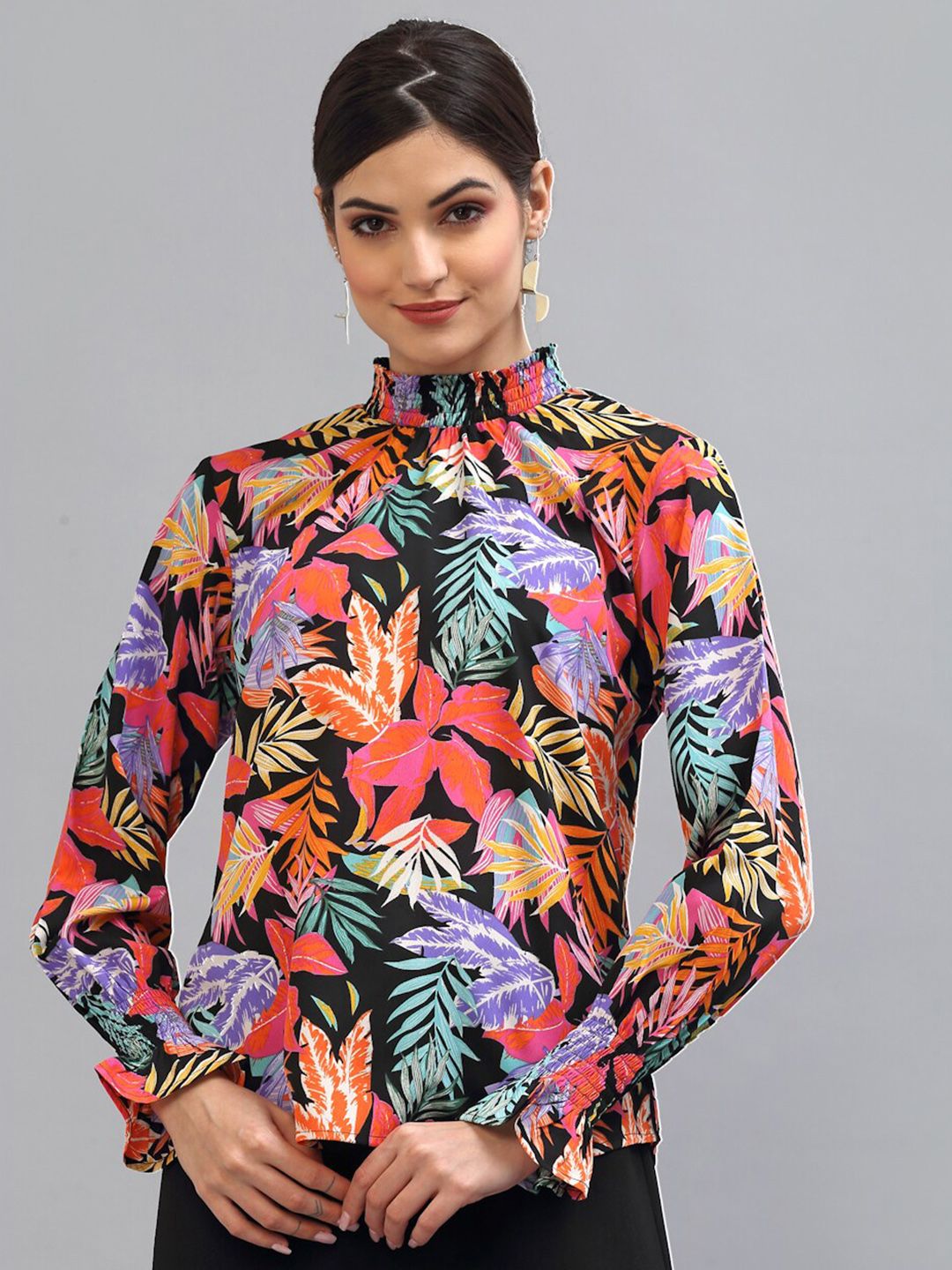 Style Quotient Black Floral Print Crepe Top Price in India