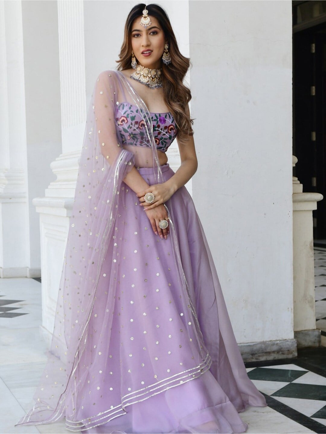 Lavanya The Label Lavender & Green Embroidered Ready to Wear Lehenga & Blouse With Dupatta Price in India