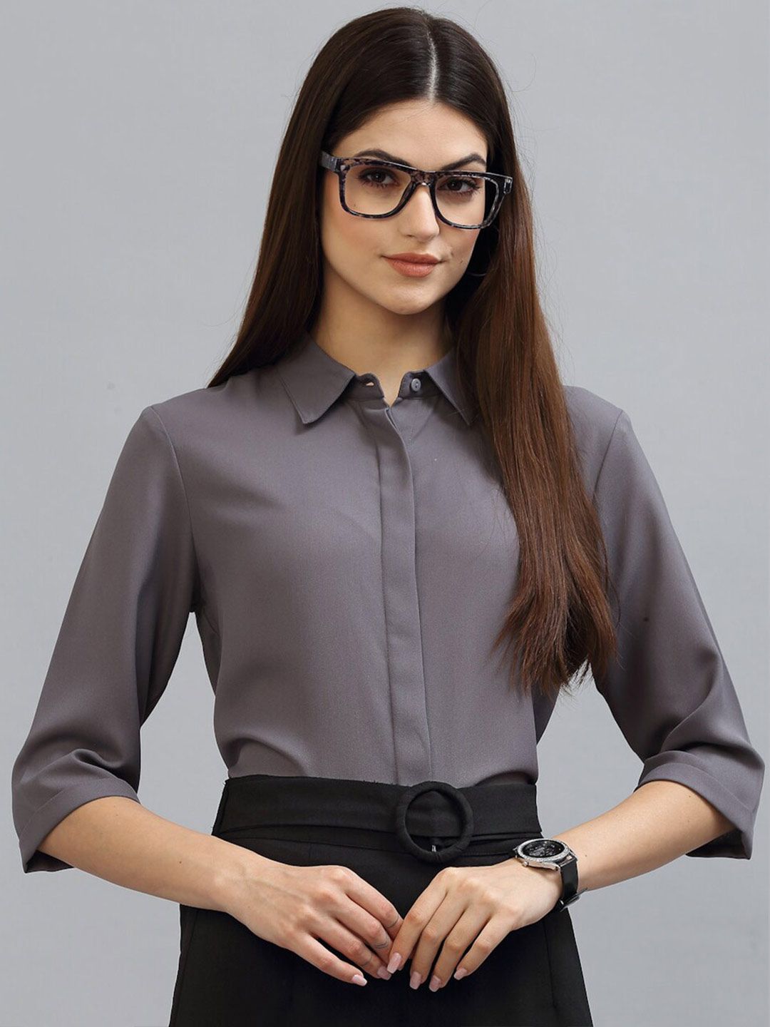 Style Quotient Women Grey Formal Shirt Price in India
