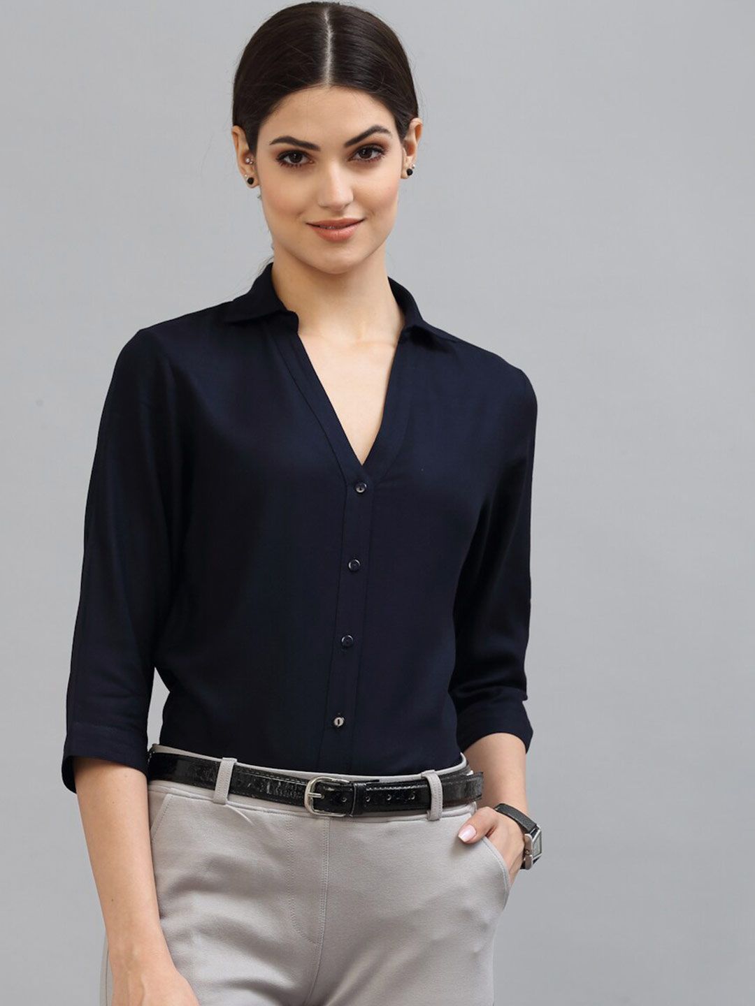 Style Quotient Women Navy Blue Formal Shirt Price in India