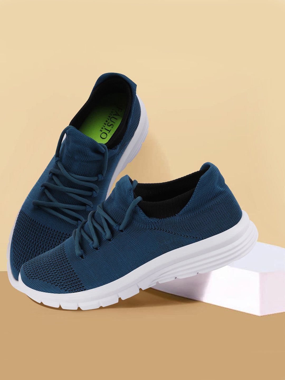 FAUSTO Men Blue Mesh Running Non-Marking Shoes