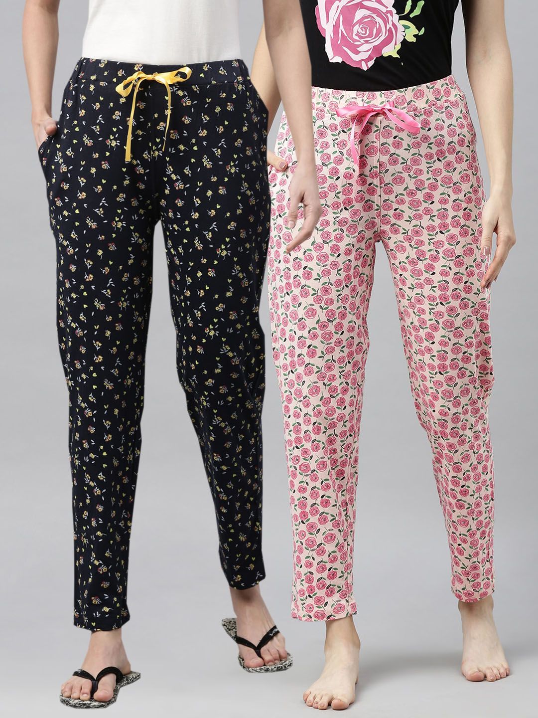 Enviously Young Women Pack of 2 Navy Blue and Pink Printed Lounge Pants Price in India