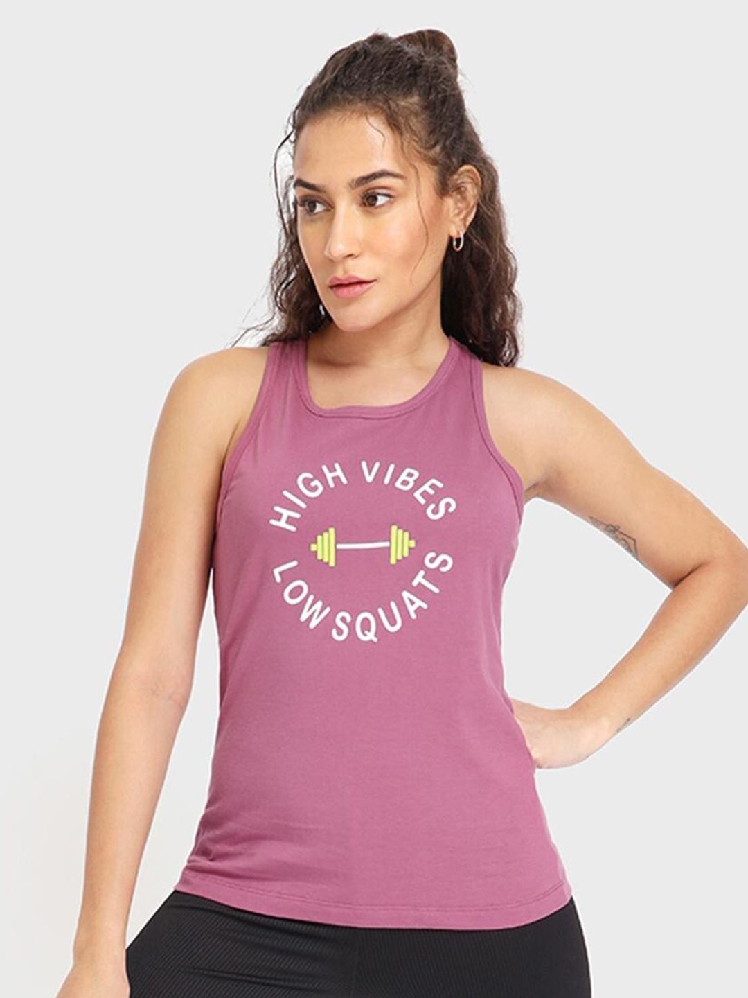 Bewakoof Women Pink Typography Printed Slim Fit Sports T-shirt Price in India