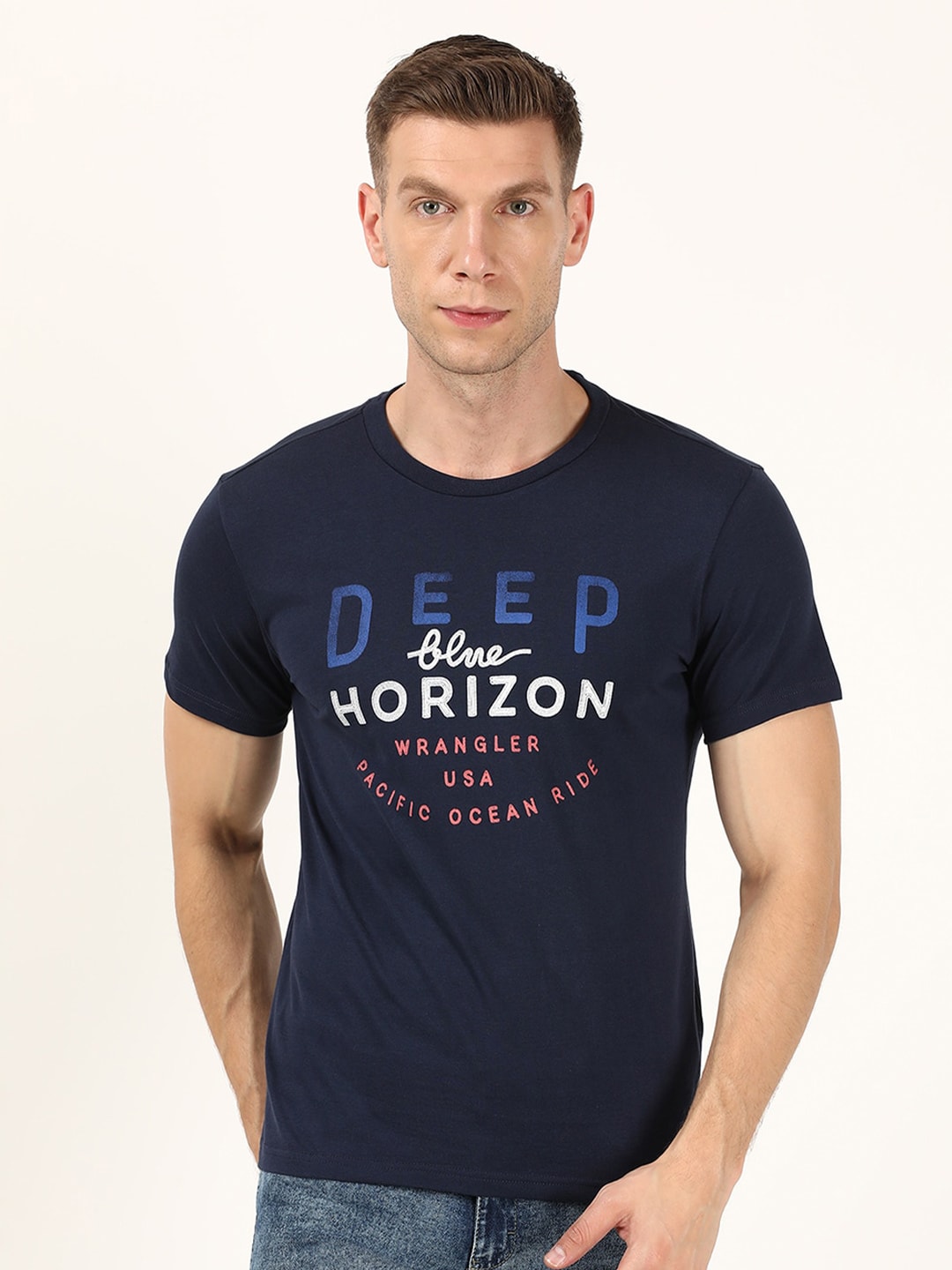 Wrangler Men Blue Typography Printed T-shirt