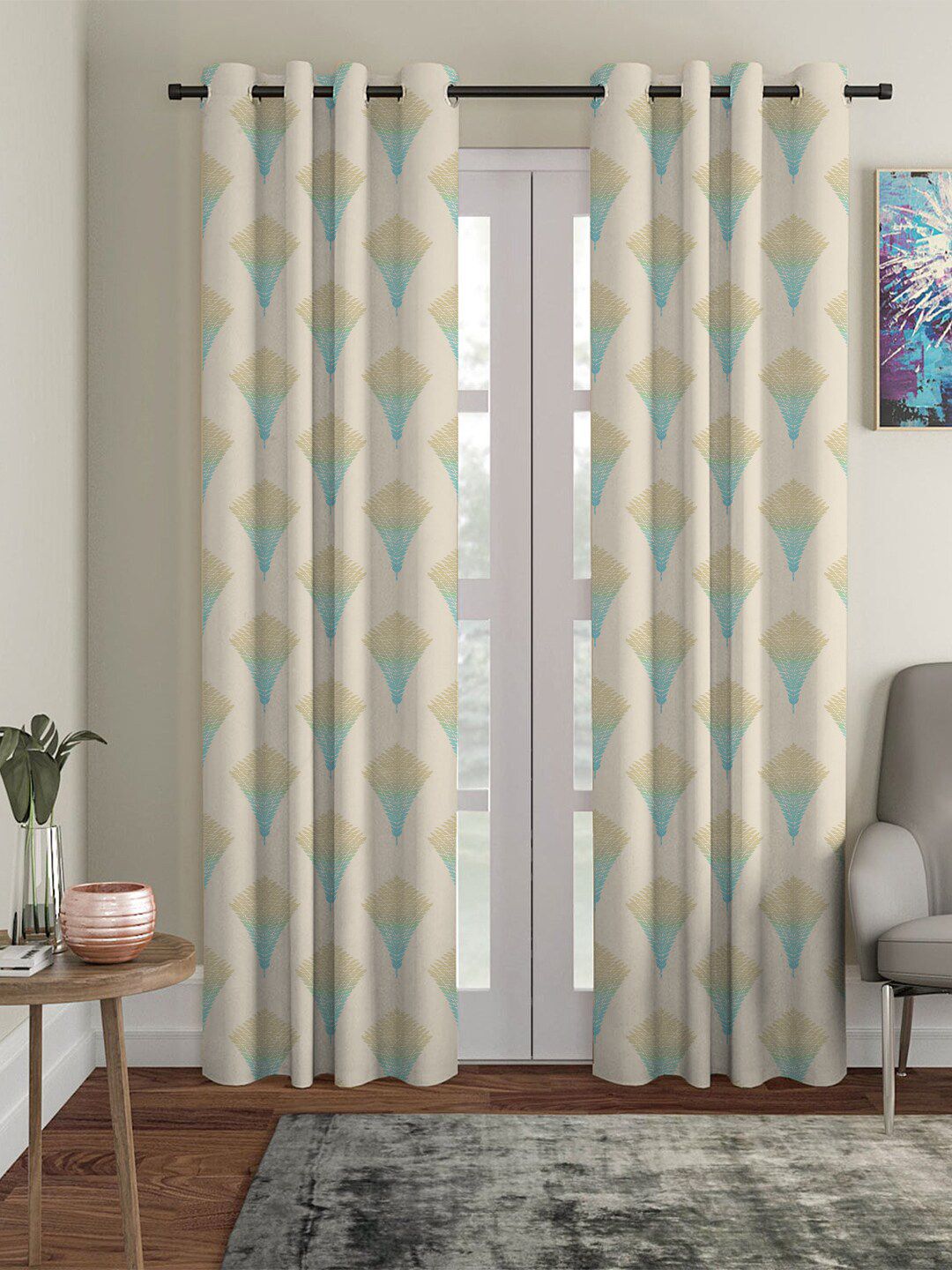 HOUZZCODE Blue & Beige Floral Sheer Door Curtain Price in India