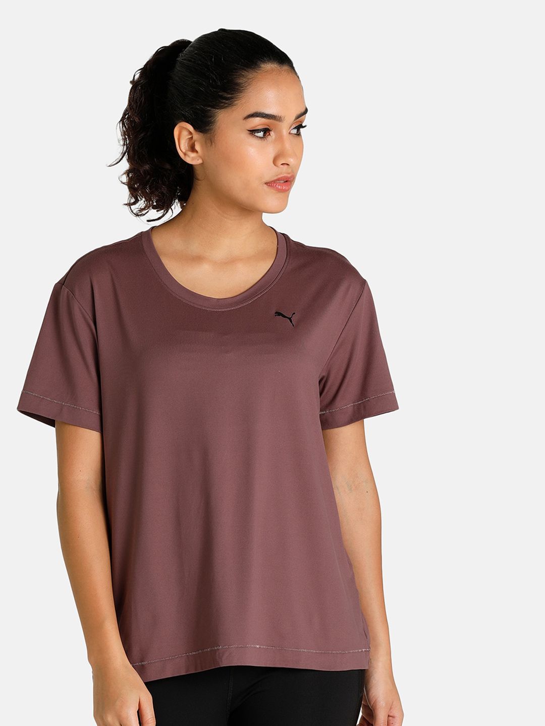Puma Women Brown Solid Relaxed Fit  Tshirt Price in India