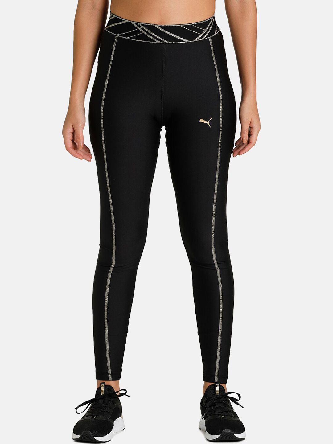 Puma Women Black Solid Deco Glam High Waist Full-Length Training Tights Price in India