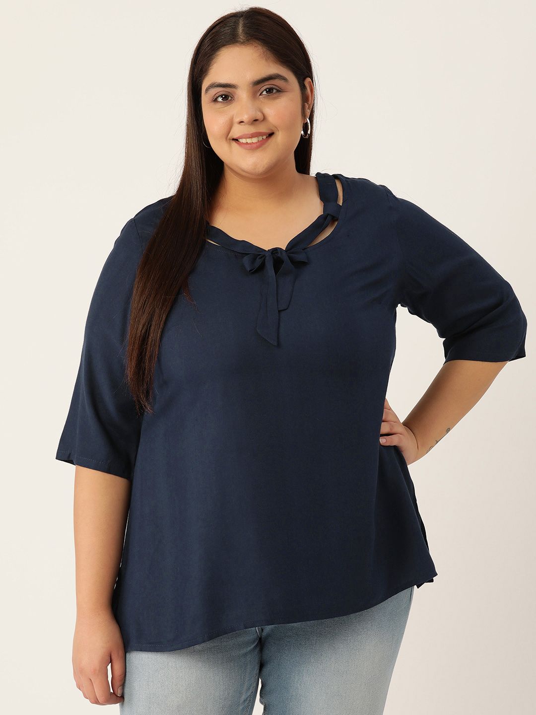 theRebelinme Navy Blue Solid Knitted Top Price in India