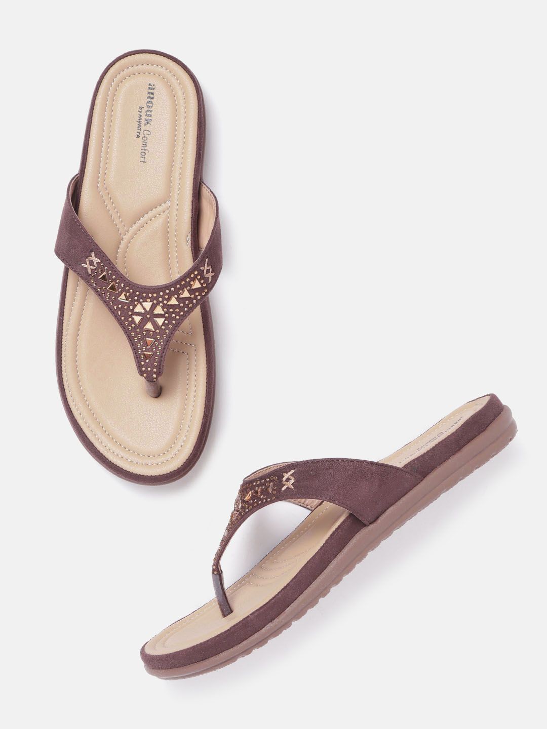 Anouk Women Brown Stone Embellished Open Toe Flats Price in India