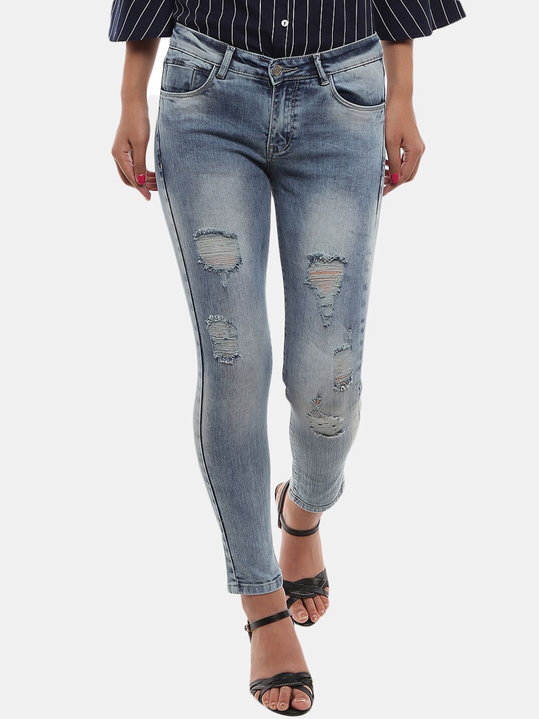 V-Mart Women Blue High-Rise Highly Distressed Heavy Fade Stretchable Jeans Price in India