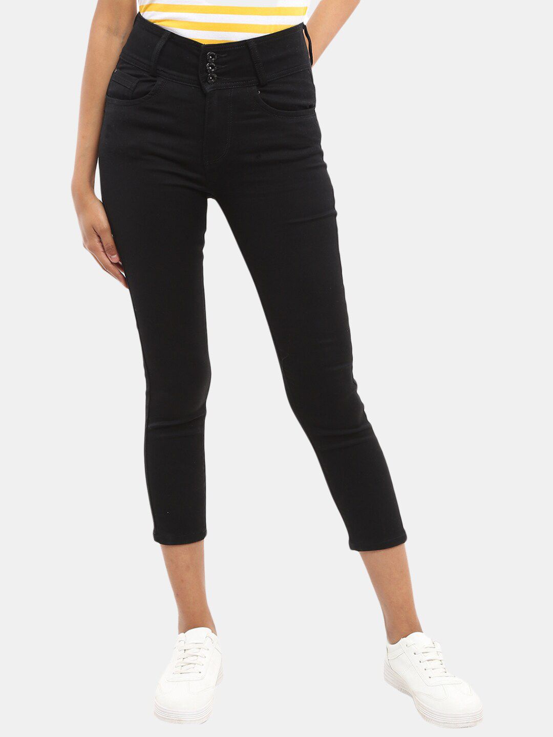 V-Mart Women Black Stretchable Mid-RiseJeans Price in India