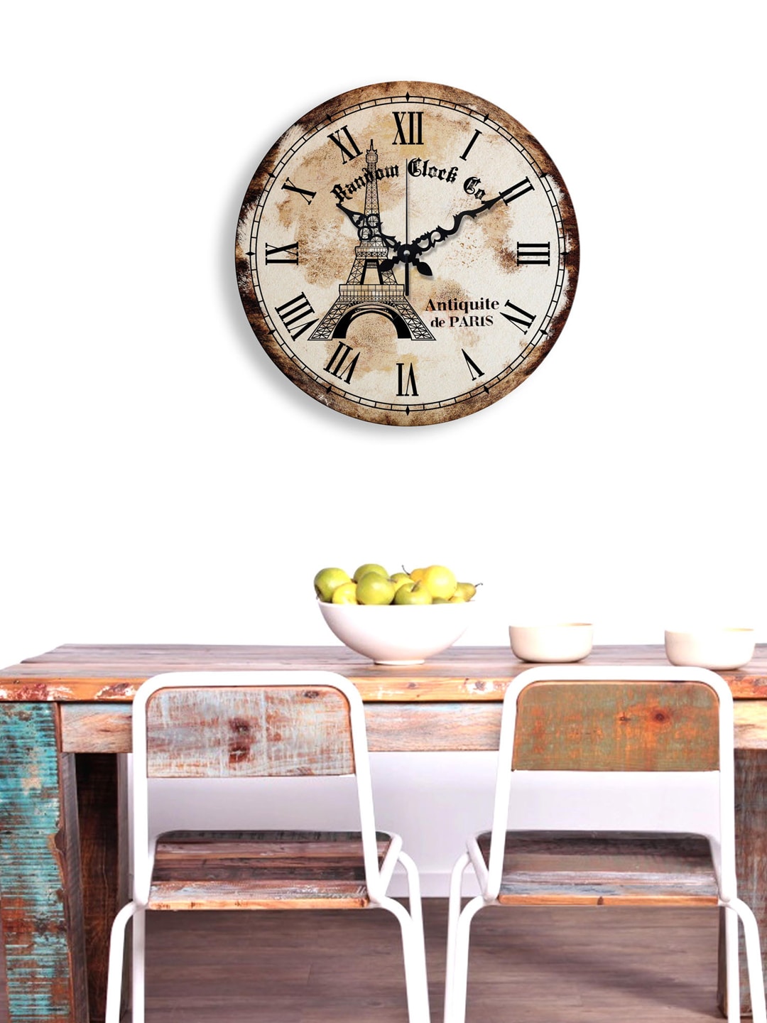 RANDOM Off-White & Brown Dial Wooden 38.1 cm Analogue Wall Clock Price in India