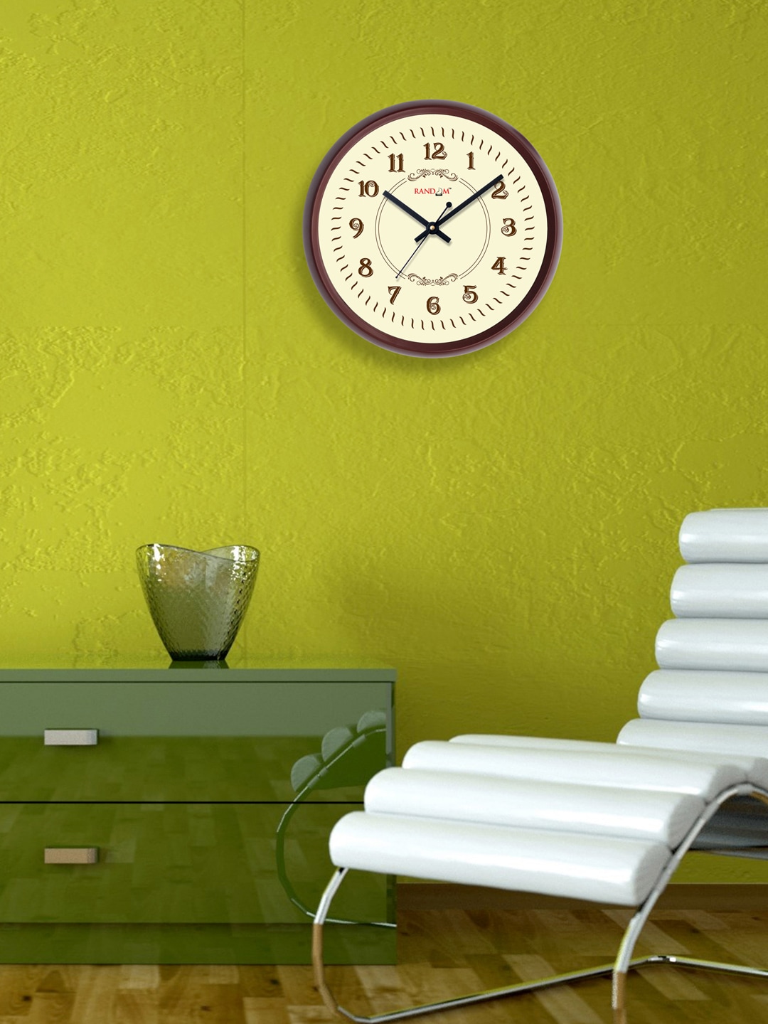 RANDOM Beige & Brown Round Analogue Wall Clock Price in India