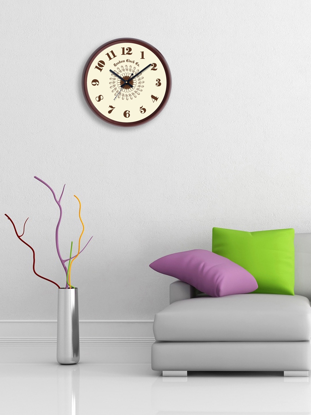 RANDOM Beige & Brown Round Analogue Wall Clock Price in India