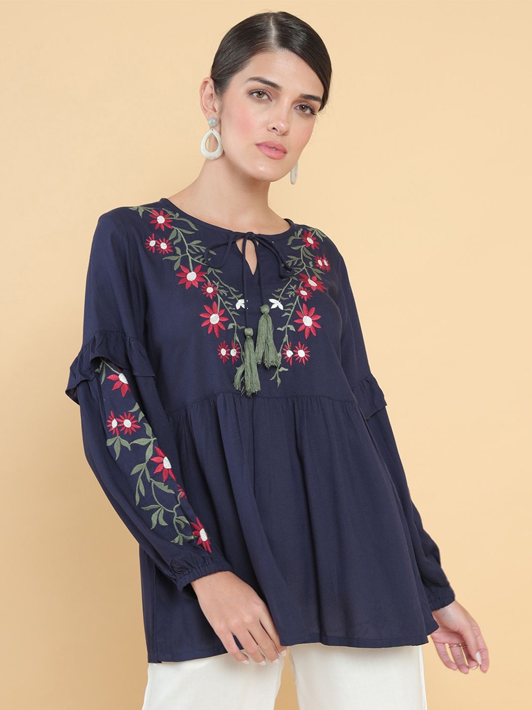 Soch Women Navy Blue Embroidered Tunic Price in India