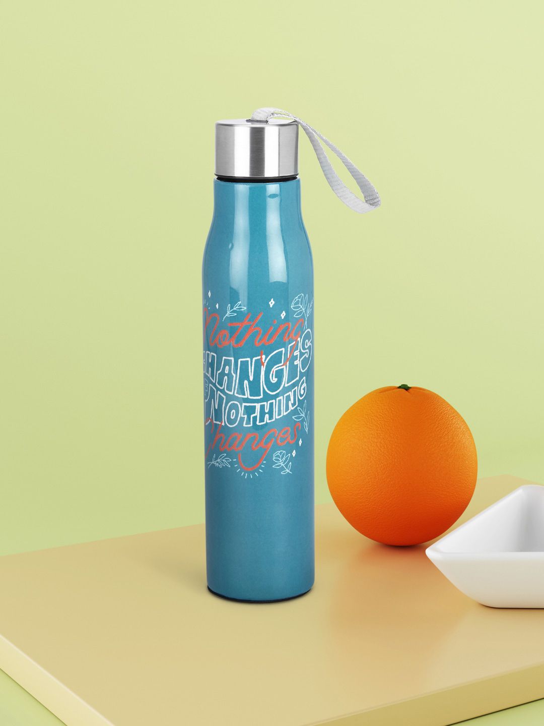 Living scapes by Pantaloons Blue Printed Stainless Steel Water Bottle 750 ML Price in India