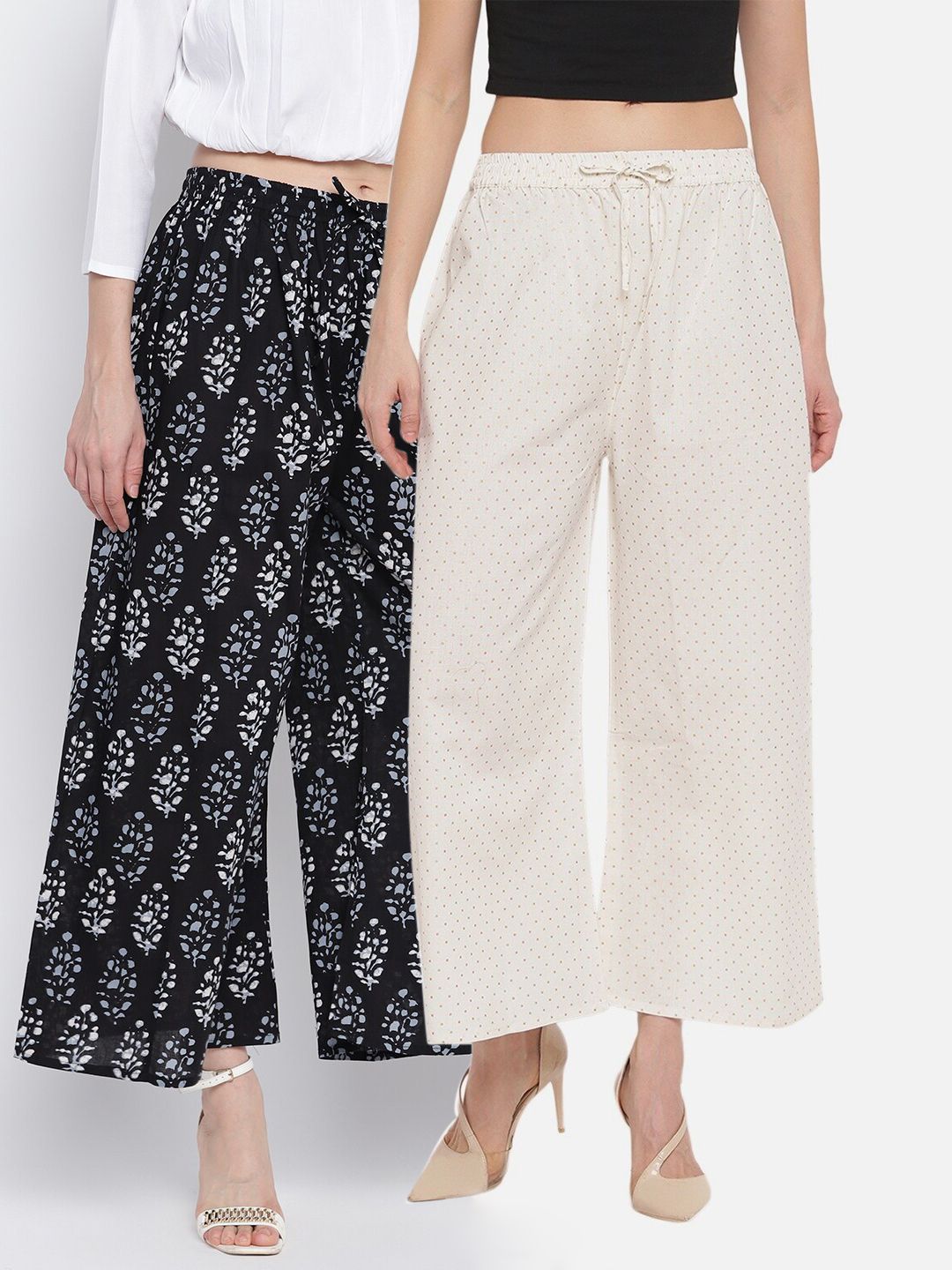 Aawari Women White & Black 2 Ethnic Palazzos Price in India