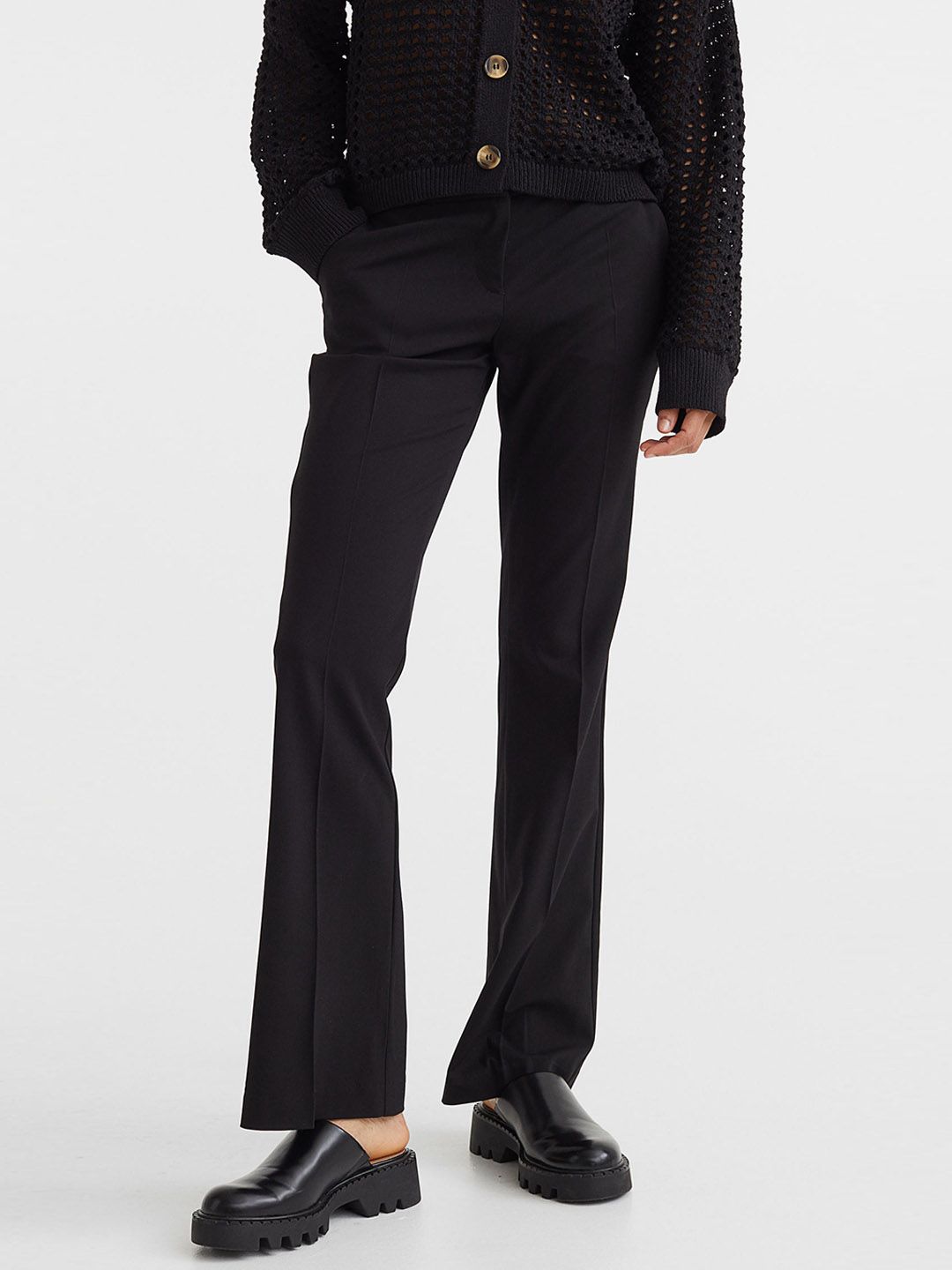 H&M Women Black Flared Crease-Leg Trousers Price in India