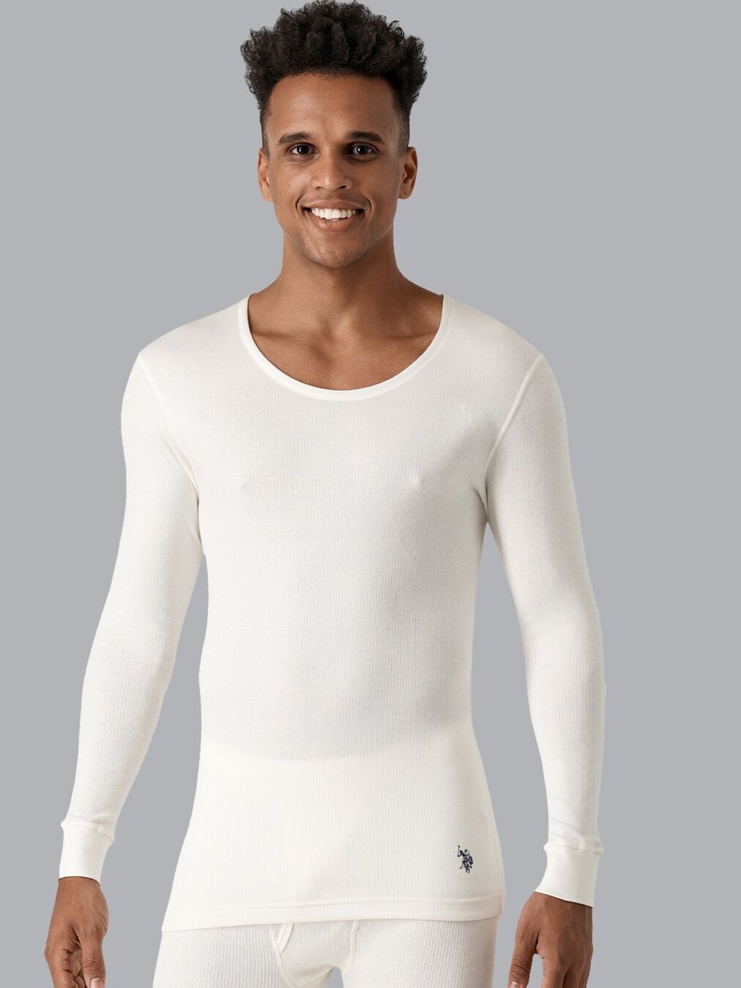 U.S. Polo Assn. Men White Solid Cotton Thermal Top