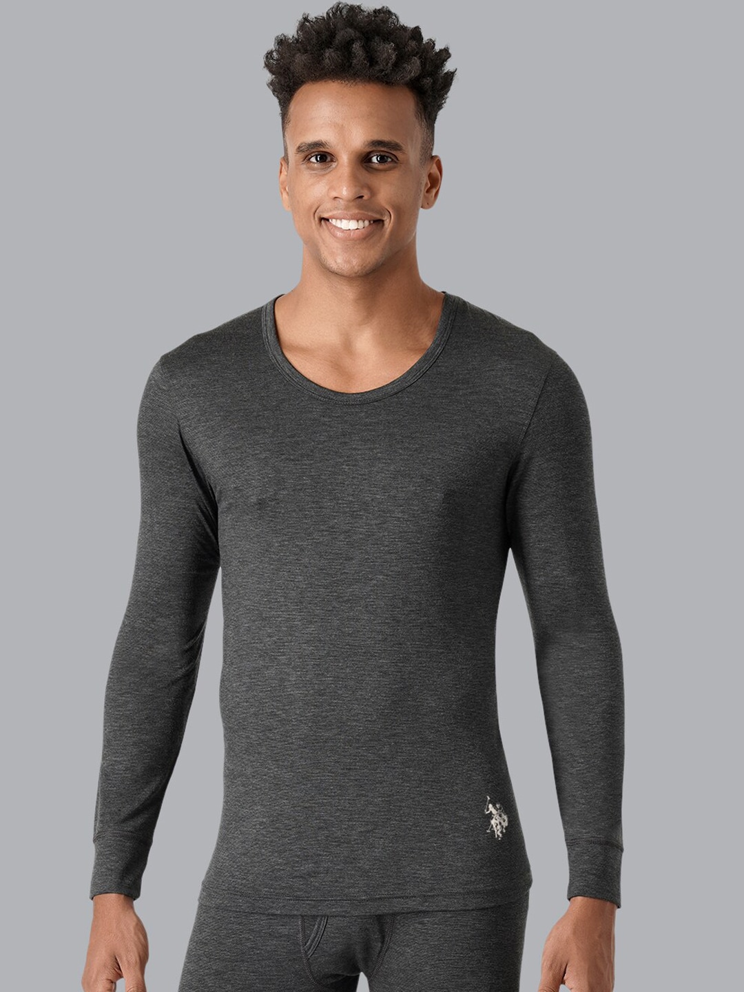 U.S. Polo Assn. Men Grey Solid Thermal Top Price in India