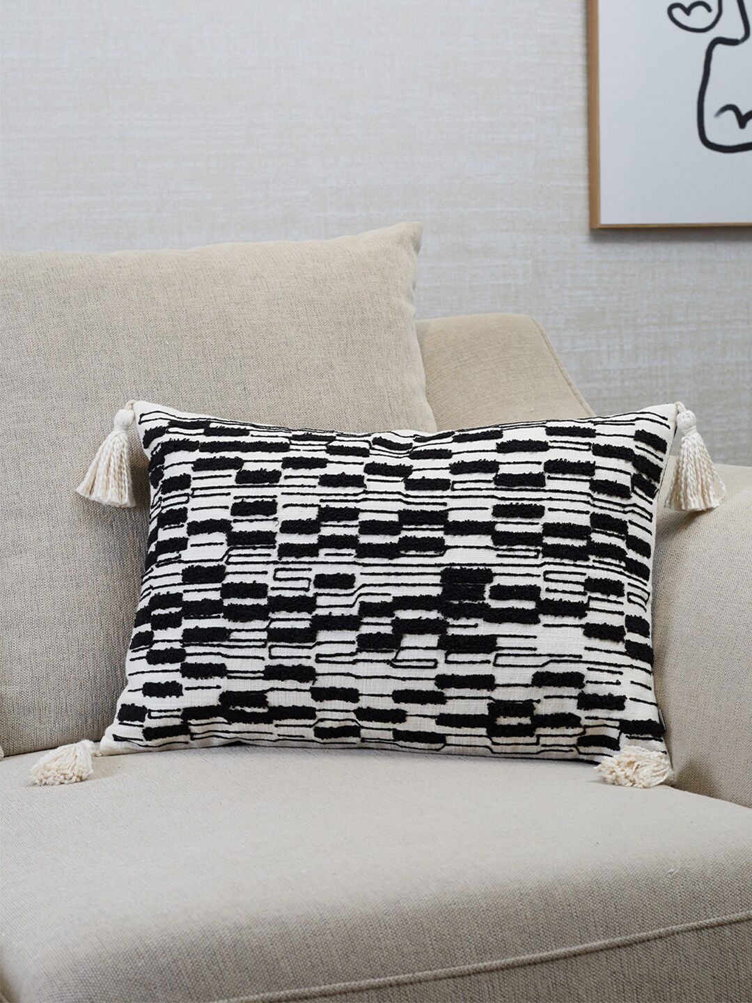 HomeTown Black & White Striped Rectangle Cushion Covers Price in India