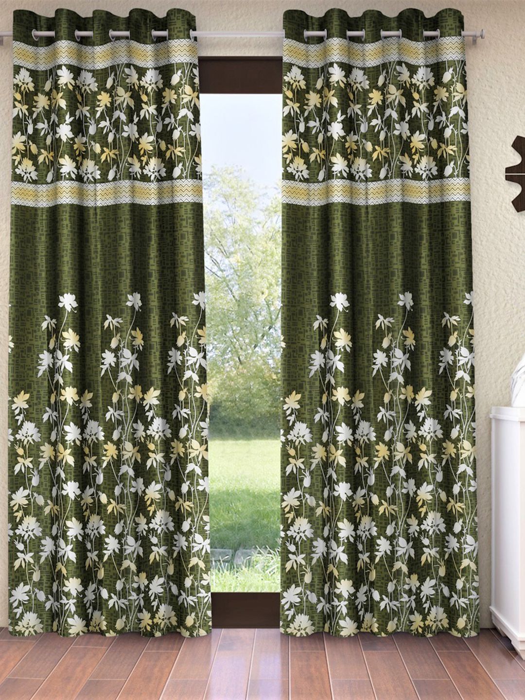 Home Sizzler Green & Yellow Set of 2 Floral Door Curtain Price in India