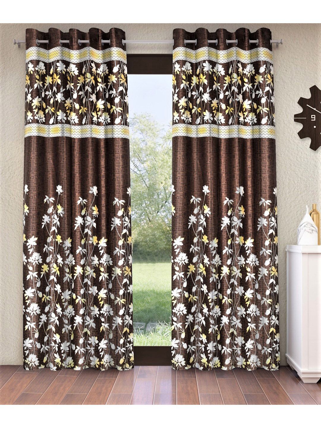 Home Sizzler Brown & White Set of 2 Floral Door Curtain Price in India