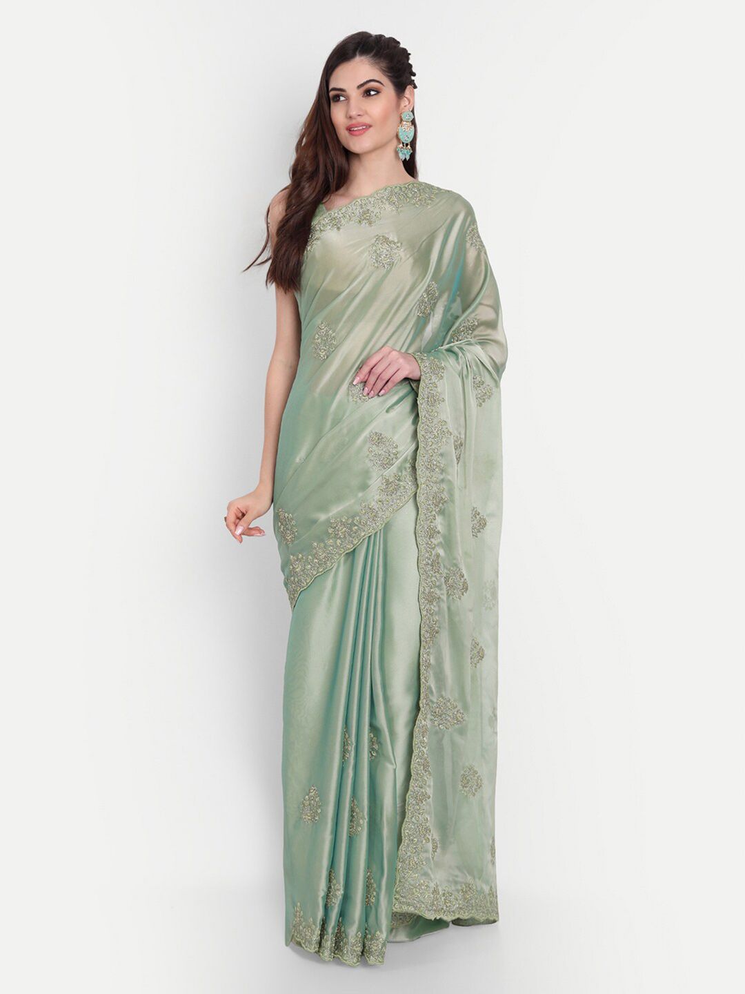 kasee Green Floral Zari Embroidered Art Silk Saree Price in India