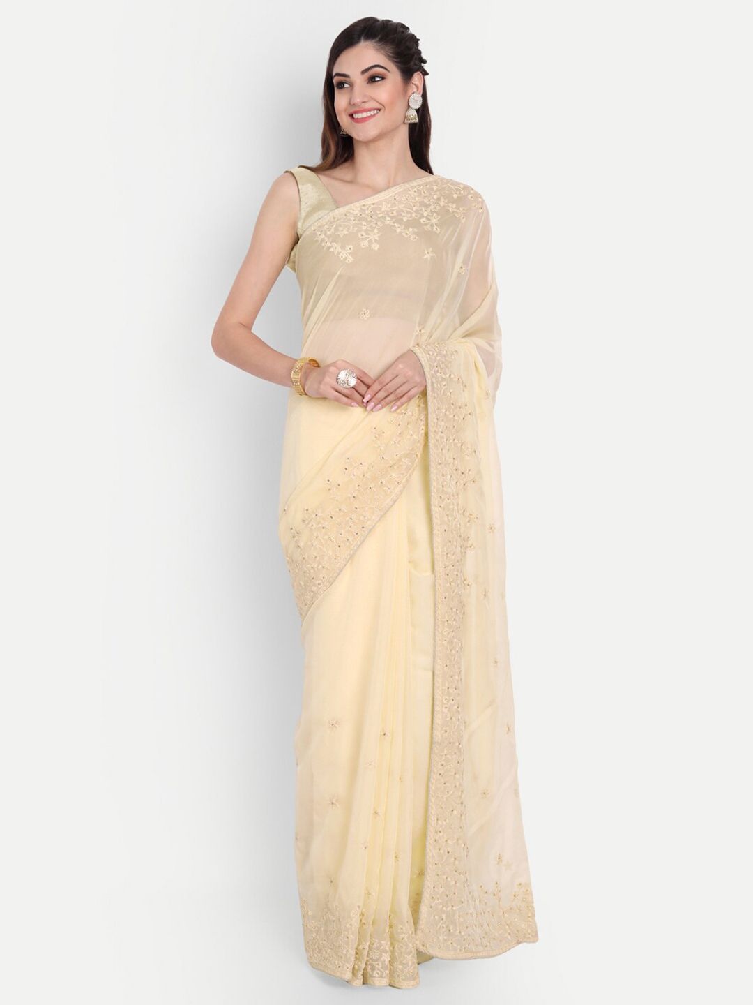 kasee Women Yellow Floral Embroidered Organza Saree Price in India