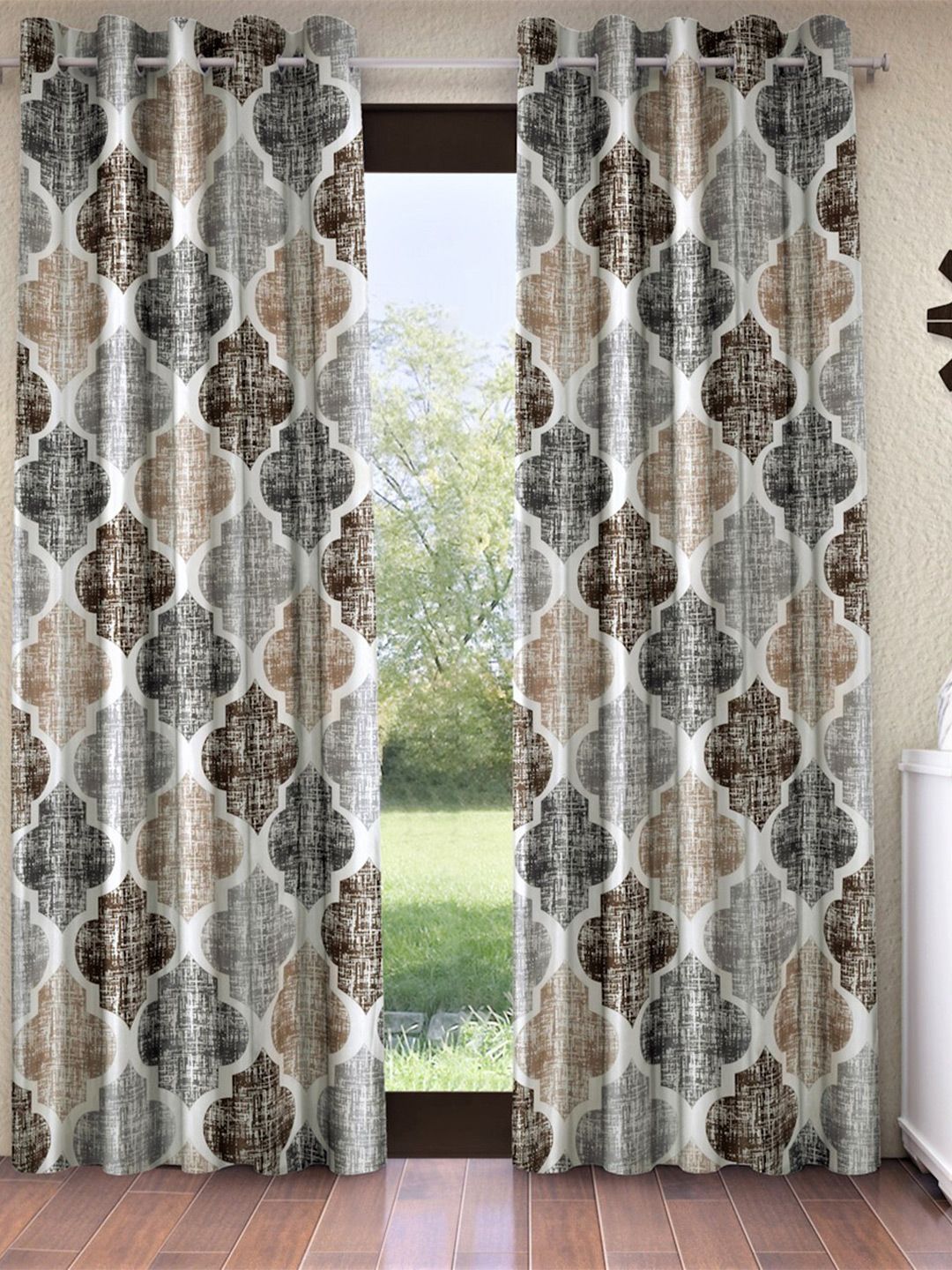 Home Sizzler Pack Of 2 Brown & Grey Geometric Window Curtain Price in India