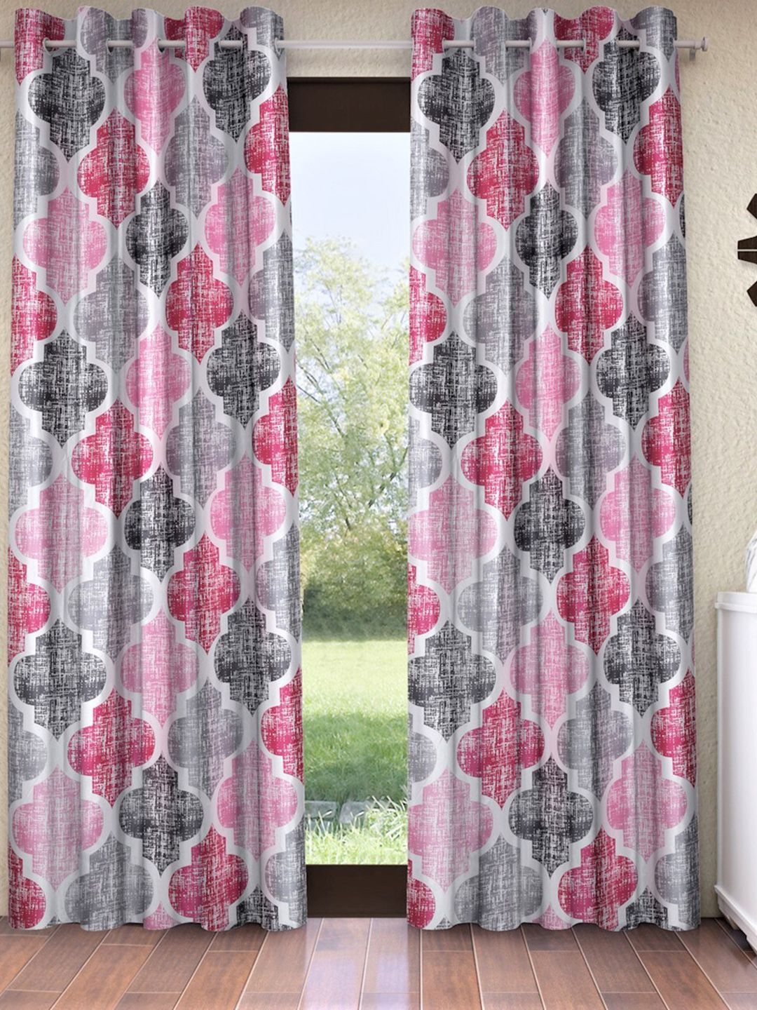 Home Sizzler Pack Of 2 Pink & White Geometric Door Curtain Price in India
