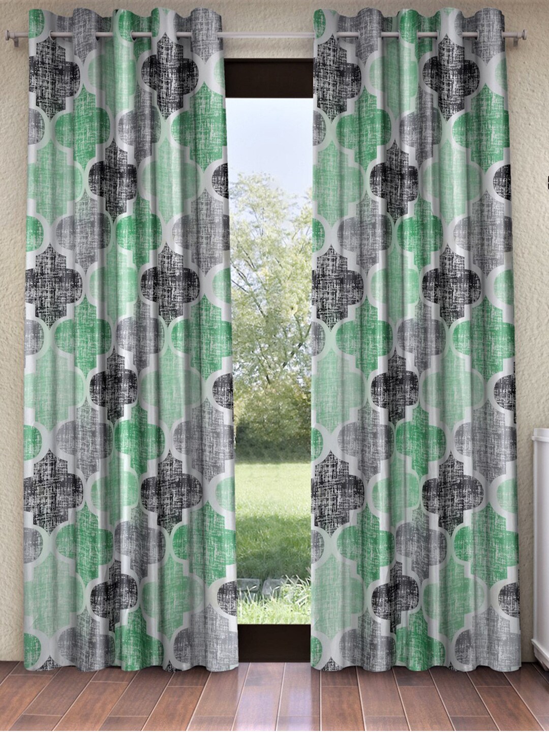 Home Sizzler Set of 2 Green & Grey Geometric Door Curtain Price in India