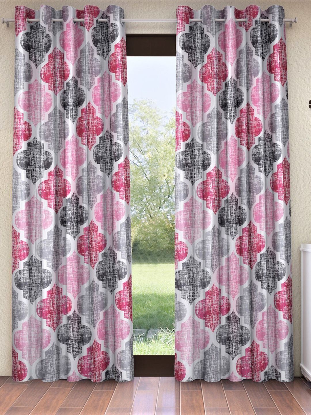 Home Sizzler Pink & Grey Set of 2 Geometric Window Curtain Price in India