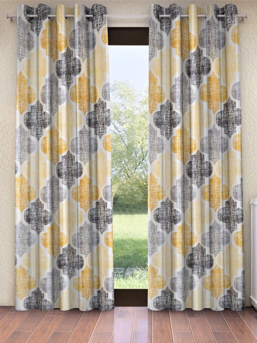 Home Sizzler Yellow & Black Set of 2 Geometric Long Door Curtain Price in India