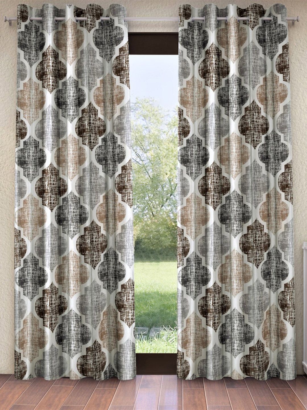 Home Sizzler Brown & White Set of 2 Geometric Long Door Curtain Price in India