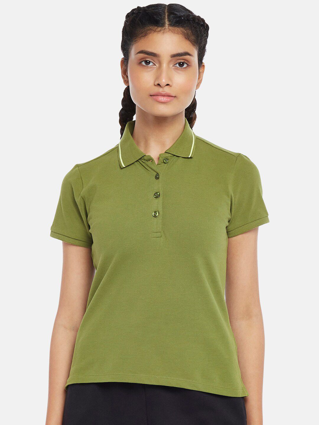 Ajile by Pantaloons Women Olive Green Shirt Style Top Price in India