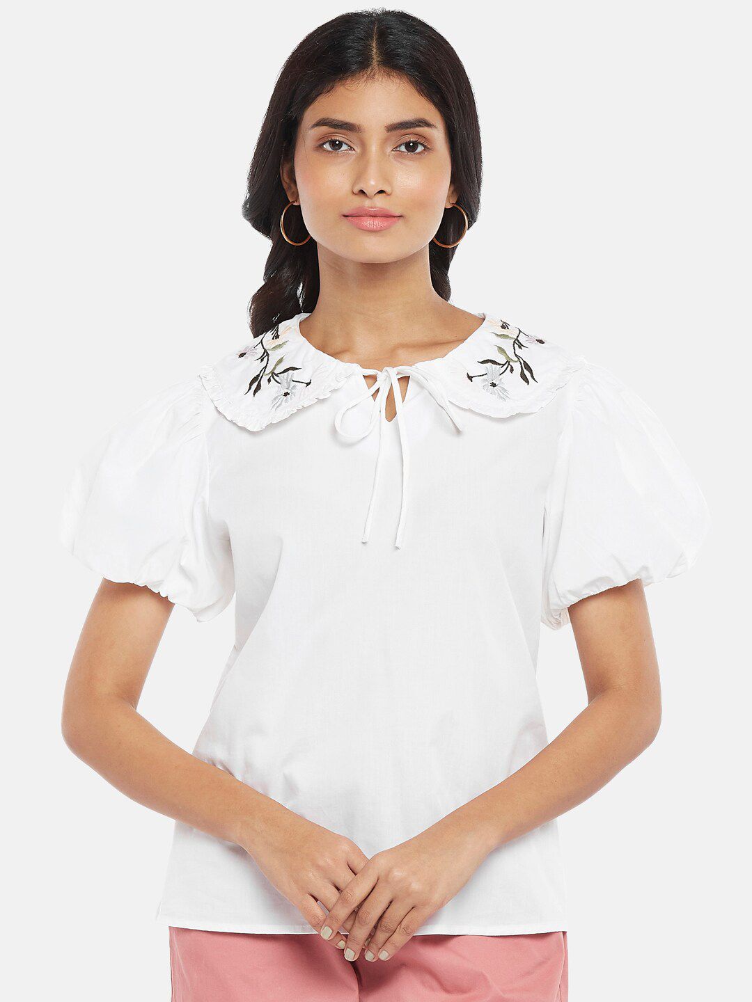Honey by Pantaloons Off White Tie-Up Neck Top Price in India