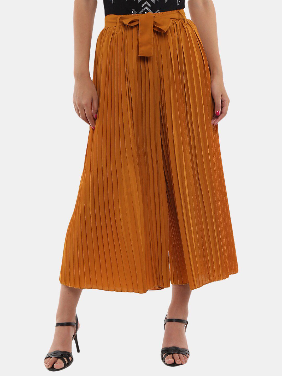 V-Mart Women Mustard Yellow Classic Pleated Culottes Trousers Price in India