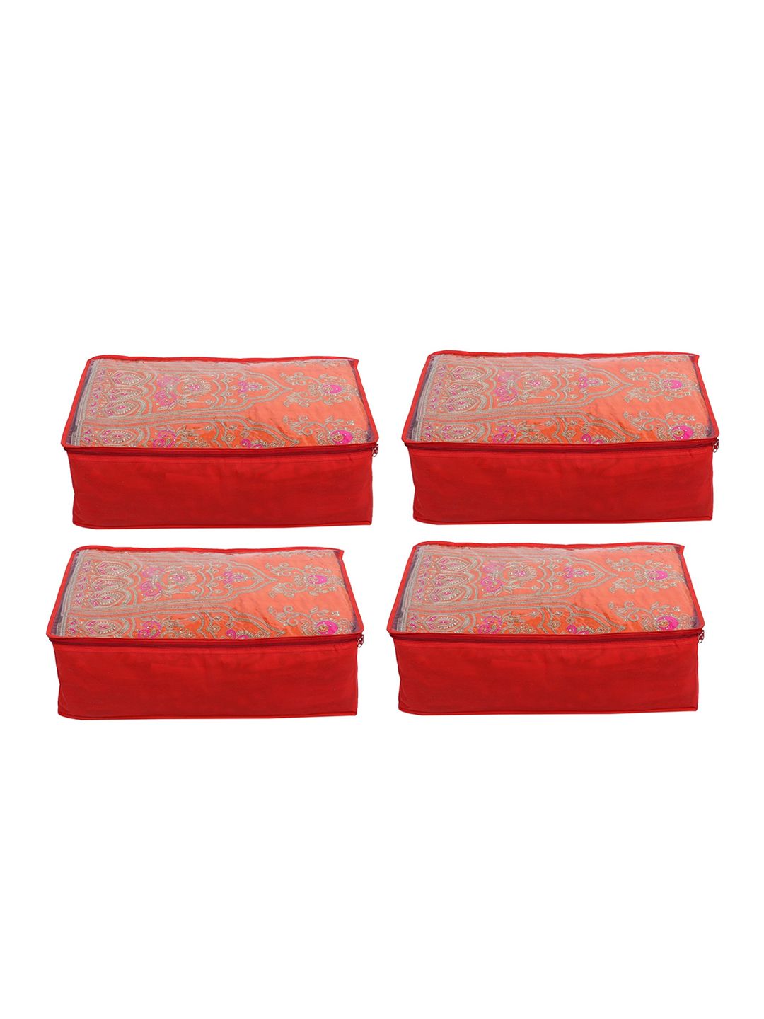 Home Fresh Set Of 4 Red Solid Wardrobe Organisers Price in India