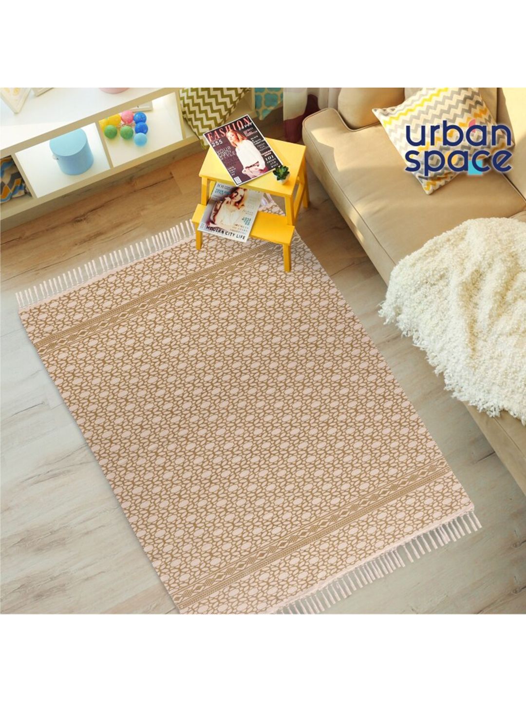 URBAN SPACE Beige Printed Anti-Skid Cotton Carpets Price in India